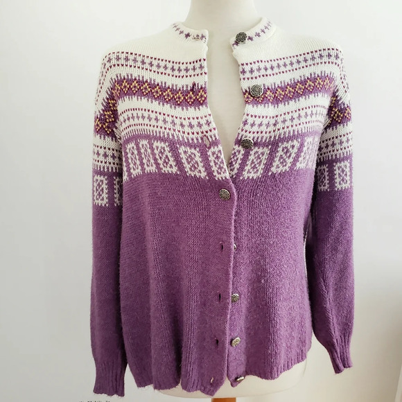 Vintage • Fair Isle Sweater • Icelandic Cardigan • Apres Ski • Medium - Picture 1 of 4